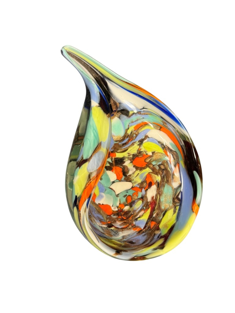 Multicolor Glass Tear Drop Art Sculpture Bowl Handblown Decorative Accent
